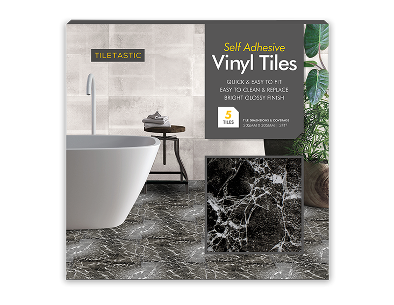 Dark Marble Adhesive Vinyl Floor Tiles 5pk